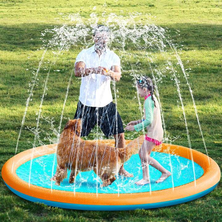 72" Non-Slip Splash Pad Sprinkler - Outdoor Water Toys Play Mat for Toddlers Kids Dogs, outside Thickened Sprinkler Pool Party Durable Backyard Fountain for Girls Boys Pets (72In, Blue)