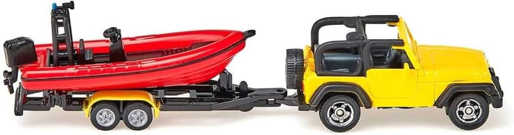 1658, Jeep with Boat, Metal/Plastic, Yellow/Red, Removable Trailer, Floatable Boat