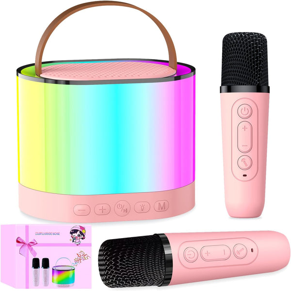 Mini Karaoke Machine with 2 Wireless Microphones for Kids Adults, 2025 Popular Portable Bluetooth Speaker Gift for Girls Toys 4, 5, 6, 7, 8, 10, 12+ Years Old Teens Birthday (Pink 2 Mics)