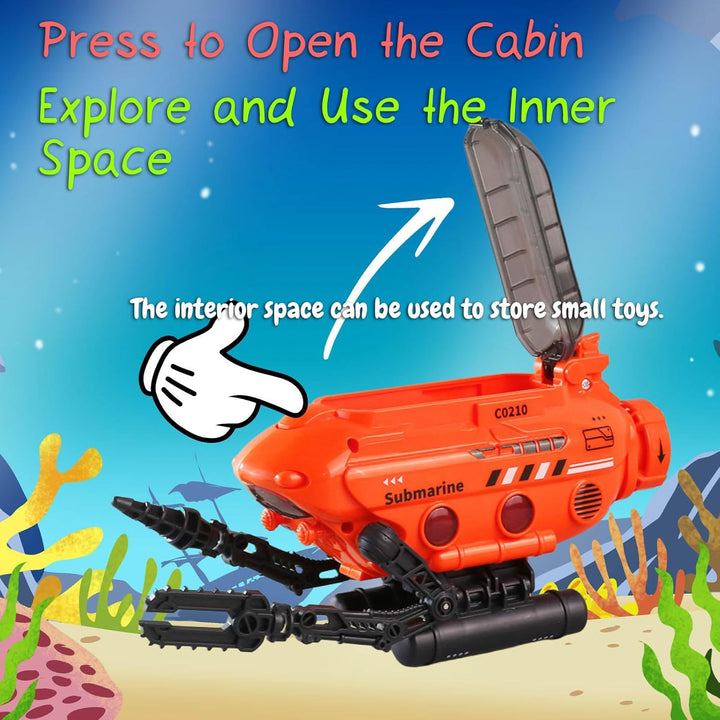 Submarine Toy, Submersible Model Toy Deep-Sea Probe Toy with Robotic Arms, Adjustable Base, Foldable Design, Transformable Shapes (Orange)