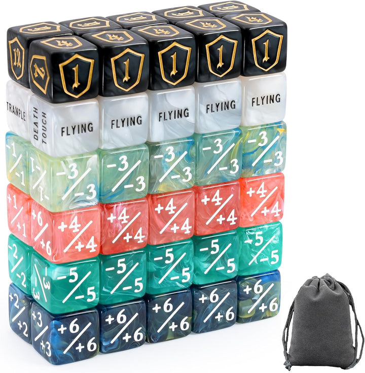 60 Pieces MTG Dice Set with Keyword Token Dice & plus 1 Life Counter & Shield in 6 Colors for MTG, Cards Gaming Accessories