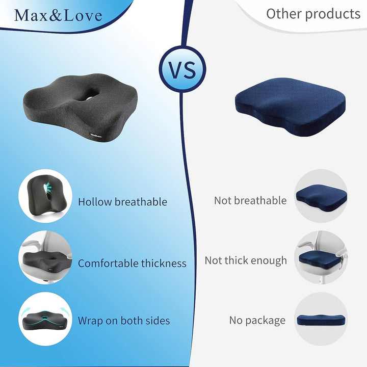 Memory Foam Seat Chair Cushion for Relieves Back Sciatica Pain Tailbone Pain Coccyx Degenerating Disc Orthopedic Osteoarthritis Prostate Cushion Low Back Pain Cushion Hip Shaping (Dark Gray)