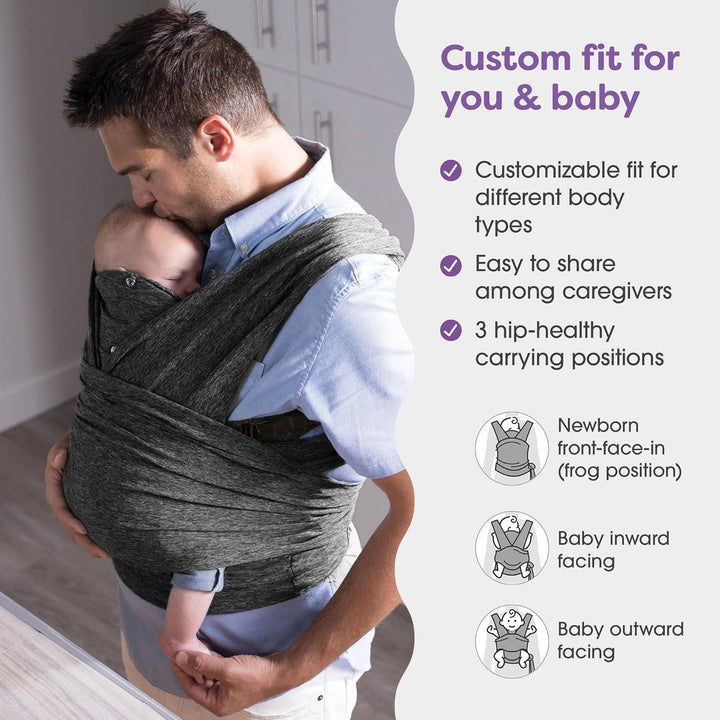 Comfyfit Adjustable Baby Carrier, 8-35Lbs, Heathered Gray, Hybrid Carrier, Newborn to Toddler with Adjustable Straps & Comfort of a Baby Wrap