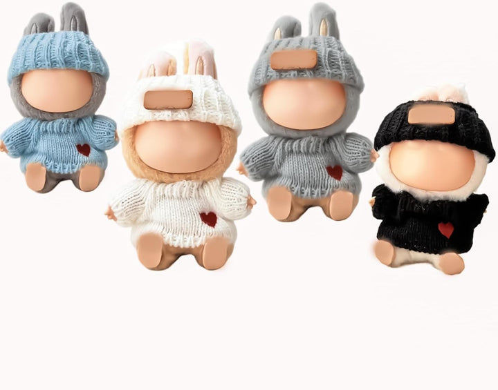 Doll Clothes Compatible with Labubu 2 Set Outfits(4 Pieces), Adorable 17Cm/15Cm Handcrafted Crochet Doll Clothes Ropa Designer Accessories for La Bubu,Hat & Sweaters (Blue &Gray)