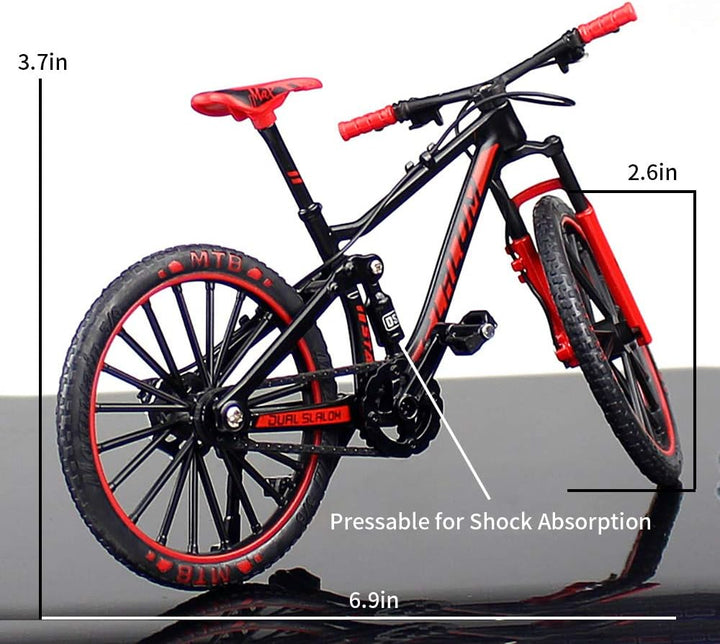 Alloy Mini Downhill Mountain Bike Toy, Die-Cast BMX Finger Bike Model for Collections (Black/Red)