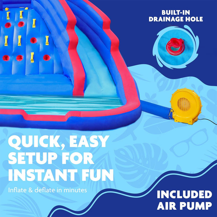 Ultra Climber Inflatable Water Slide Park – Heavy-Duty for Outdoor Fun - Climbing Wall, Two Slides & Splash Pool – Easy to Set up & Inflate with Included Air Pump & Carrying Case