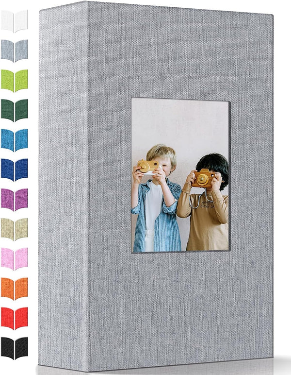 Photo Album 4X6 with 300 Pockets,Slip-In Picture Albums,Linen Cover Memory Book with Front Window,White Page Vertical Photo Book for Wedding,Family,Anniversare,Baby,Vacation
