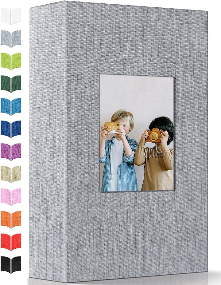 Photo Album 4X6 with 300 Pockets,Slip-In Picture Albums,Linen Cover Memory Book with Front Window,White Page Vertical Photo Book for Wedding,Family,Anniversare,Baby,Vacation
