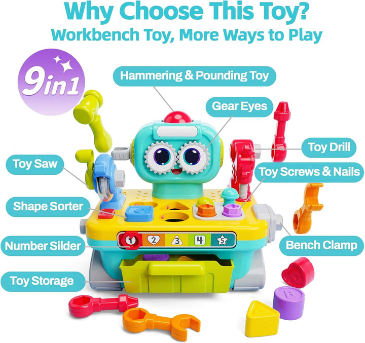 Toddler Musical Workbench Toys for One Year Old Boys, Baby Pretend Play Tool Set, Infant Shape Sorter Activities, Kids Pounding Game, 1St Birthday Gift for 12 18 24 Month Girls Age 1 2 3