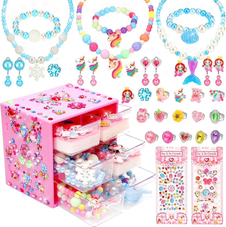Jewelry Toys-For-Girls,Toddler Girl Toys Age 6-8,Lovely Rings Earrings Kids-Toy for 3 4 5 6 7 8 Year Old Girls,Play Jewelry Princess Toy for Dress Up,Easter Birthday Unicorns-Gifts-For-Girl