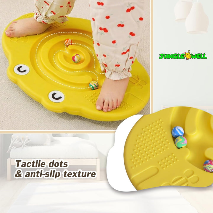 Wobble Balance Board for Kids – Yellow Frog Design with Maze Track & Balls | Dual-Sided Sensory Rocker Board | Non-Slip Tactile Surface | Supports up to 200Lbs | Perfect for Toddlers & Parent-Child Play