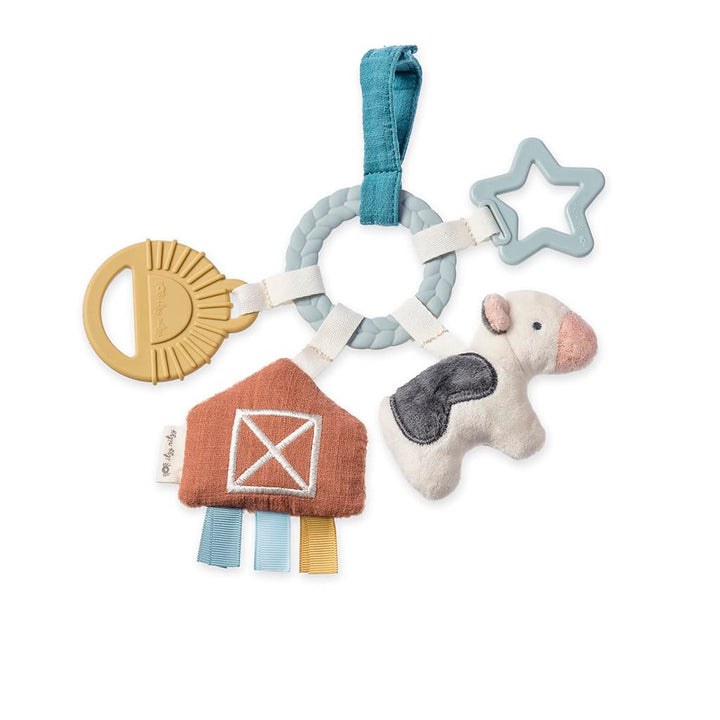 Farm Toy Gift Set - Includes Cow Lovey & Farm-Themed Busy Ring Car Seat and Stroller Toy - Features Crinkle Sounds, Engaging Textures & Silicone Teething Relief (Farm)