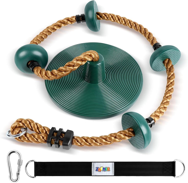 Climbing Rope with Platforms and Disc Swing Seat Set Playground Accessories Including Bonus Hanging Strap & Carabiner Tree Swing for Kids Rope Swings for Tree