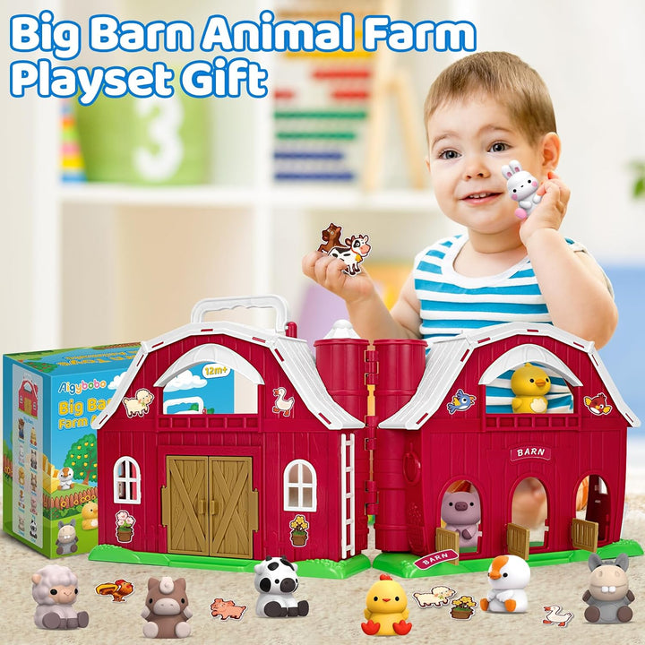 Farm Animals Big Barn Toys for 1 2 3 Year Old, Toddler Montessori Learning Toy, Farm Playset with Animal Figures and DIY Stickers, Christmas Birthday Gift for Baby Boys Girls Age 12-18 Months