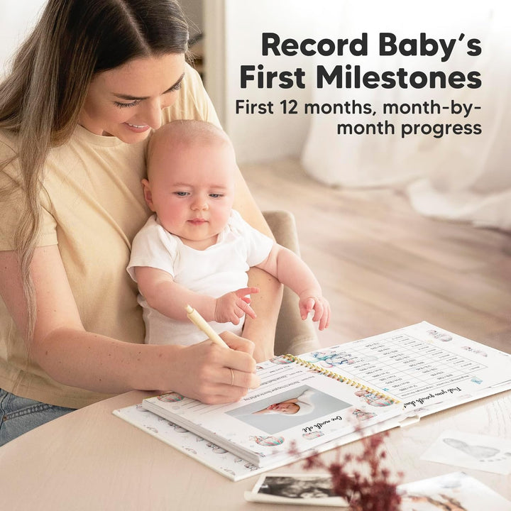 First 5 Years Baby Memory Book Girl, Boy - 90 Pages Hardcover First Year Milestone Keepsake Book, Newborn Scrapbook for New Parents, Minimalist Photo Album Journal, Gift for Baby Shower(Adventureland)