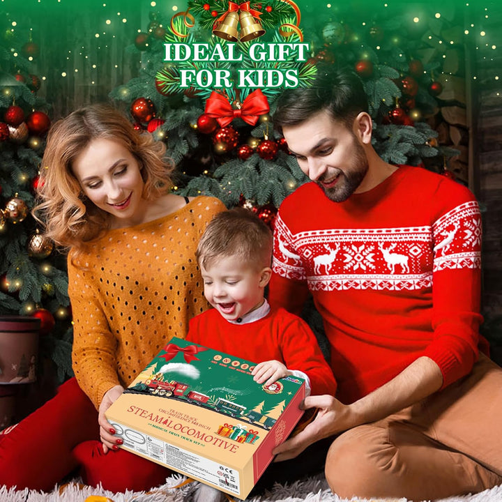 Christmas Train Set, Electric Train with Water Steam, Sounds & Lights, Model Train Set for under the Xmas Tree, Railway Kit Gifts for 3, 4, 5, 6, 7, 8+ Year Old Boy & Girl