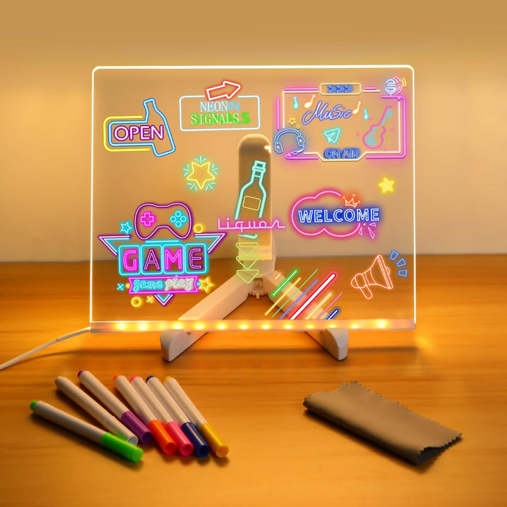 Led Note Board with Colors, Light up Acrylic Message Board, Glowing Acrylic Dry Erase Board with Light, Led Boards to Write On, Led Writing Board Led Drawing Board (Large 11.8 * 7.9 Inches)