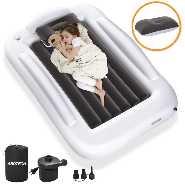Inflatable Toddler Travel Bed - Portable Toddler Kids Travel Bed with Safety Sides Complete Kids Air Mattress Set with High-Speed Pump, Ideal for Vacation Camping and Sleepover (60 Inches)