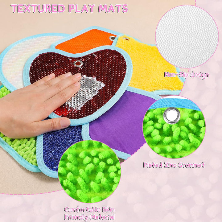 8 Set Mini Sensory Mats Assorted Textured Play Mats Sensory Floor Tiles Educational Tactile Toys for Activity(8.7 Inch,Irregular)