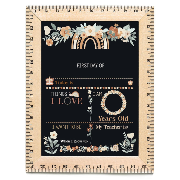 Bloom Owl First Day of School Chalkboard Sign - 11.5"X15" Reusable Back to School Photo Prop with Wooden Ruler Frame for Preschool, Kindergarten, and Beyond