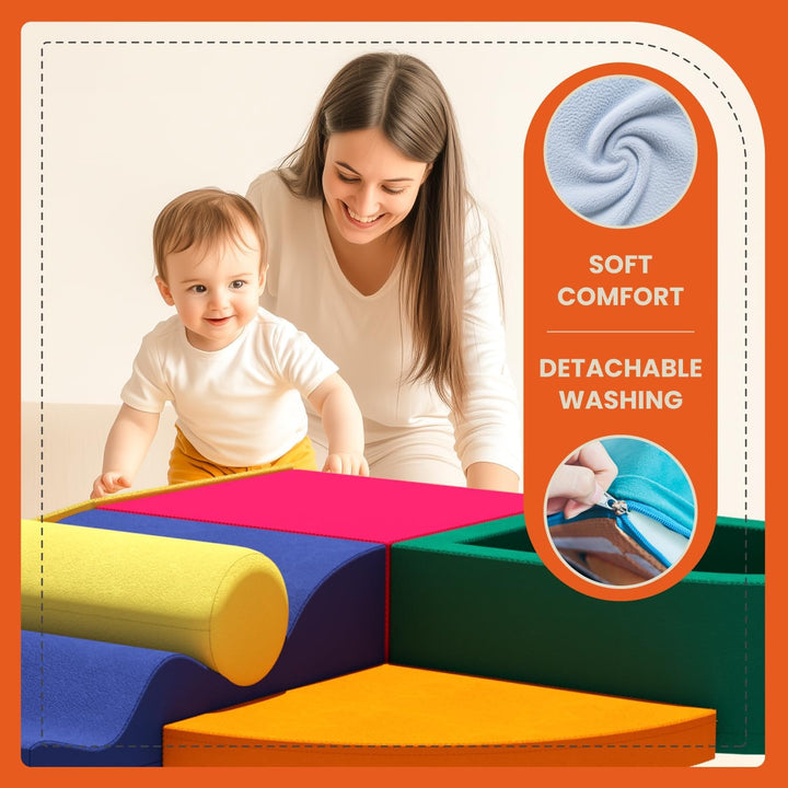 7 Piece Velvet Installation-Free Toddler Climbing Toys for Indoor Use, Foam Climbing Blocks for Toddlers 1-3, Soft Play Climbing Set