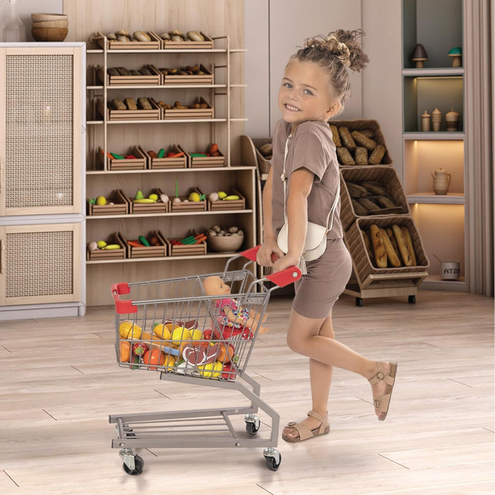Toy Metal Shopping Cart - Supermarket Pretend Play Grocery Cart for Kids and Toddlers