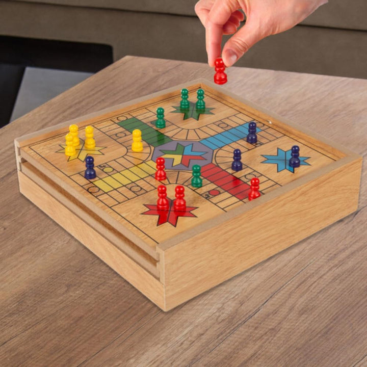7-In-1 Combo Game for 4 Players with Chess, Ludo, Chinese Checkers & More,11.5 X 12 X 3 Inches