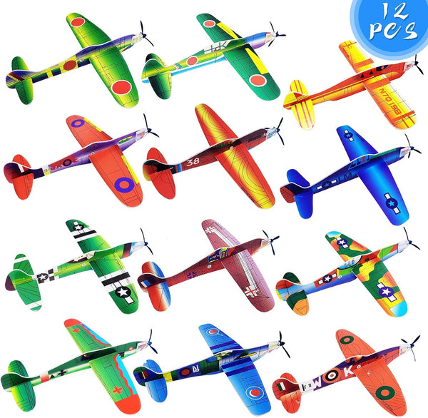 8" Airplane Toy,12 Different Designs Planes Toys for Boys,Foam Glider Planes Toys,Birthday Favors Lightweight Paper Airplanes,Individually Packed Outdoor Flying Toys,Party Favors for Kids 8-12(12 PCS)