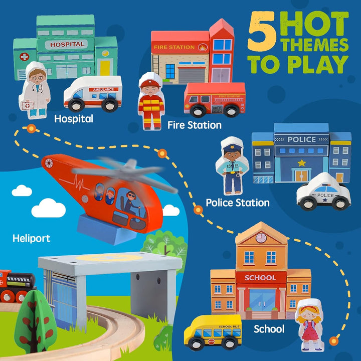 110PCS Wooden Train Set – Toy Train with Tracks for Kids Ages 3-7, Compatible with Major Brands, Ideal Railway Playset for Boys and Girls, Great Birthday