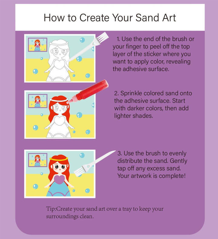Sand Art Kits for Kids,16 Arts and Crafts Designs,Sheet Sand Art Painting Cards,Princess and Castle Theme,Reusable Sand Tray 12 Color Sands & Tools,Stocking Stuffers for Kids