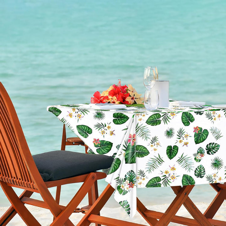 3 Pack Hawaiian Luau Tablecloths for Party Decoration, Hawaii Disposable Plastic Rectangular Table Covers, Aloha Tropical Palm Leaves Table Cloth, Summer Beach Kids Birthday Cocktail Party Supplies