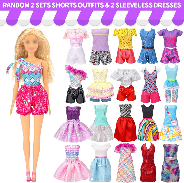 56 Pcs Doll Clothes and Accessories,2 Wedding Gowns 2 Evening Dresses 6 Fashion Dresses 4 Set Casual Outfit Top and Pant 2 Swimsuit,20 Hanger 10 Shoe 10 Accessories Toys for Girls Kid Gift