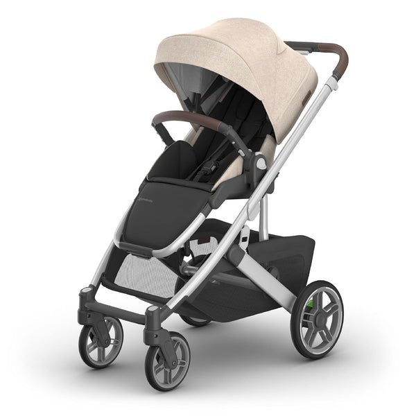 Cruz V3 Stroller - from Birth + Car Seat Compatible - Full-Size, Reversible Seat - Infant Insert, Bug and Rain Shields Included - Declan (Oat Mélange/Silver Frame/Chestnut Leather)