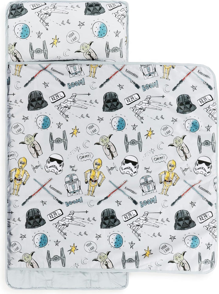 Toddler Nap Mat with Built-In Pillow and Blanket - Soft 46 X 20-Inch Microfiber Kids Sleeping Bag for School or Sleepover, Blue - Spidey & His Amazing Friends