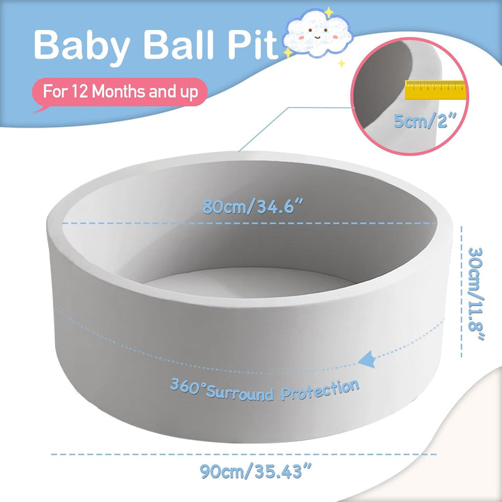 35.4" X 11.8" Foam Ball Pit for Toddlers, Baby round Balls Pool for Babies 1-3, Kids Play Ball Pits Ideal Gift for Boys and Girls, Balls Not Included, Grey