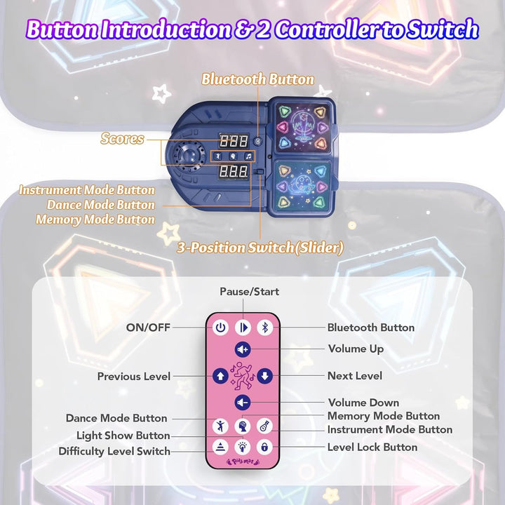 Dance Mat Toys for 3-12 Year Old Girls Boys,Dance Mat for Kids with Light up 12-Buttons, Music Dance Toy for Toddler with 5 Modes & Bluetooth,Birthday Xmas Gifts for 3 4 5 6 7 8 9 10+ Year Old Kids