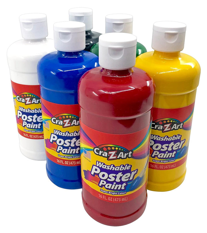 Washable Poster Paint Bulk, Assorted Colors 16Oz Each Bottle, 6 Count
