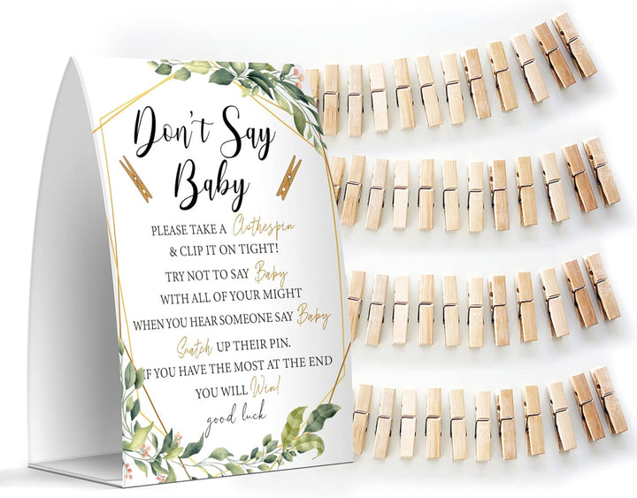 Don'T Say Baby Set - One 5X7 Sign and 50 Mini Clothespins, Baby Shower Games, Baby Shower Decoration, Gender Neutral Baby Shower - Msjb041