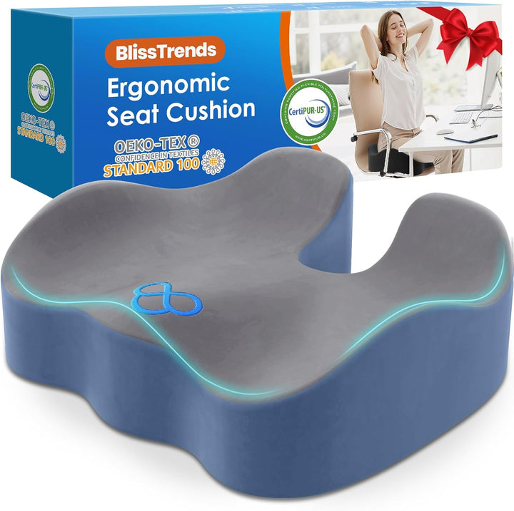 Seat Cushion,Thick Memory Foam Cushions for Office Chair, Car Seat, Airplane, Relieving Pressure Tailbone Sciatica Back Pain for Long Sitting Office Workers, Car Drivers 4.7In Thick Black