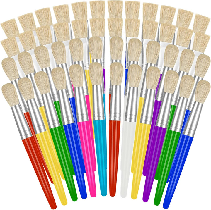 24 Pcs Paint Brushes for Kids Bulk - Colorful round and Flat Kids Paint Brushes, Easy Clean and Hold Toddler Paint Brushes for Acrylic Oil Watercolor Washable Paint
