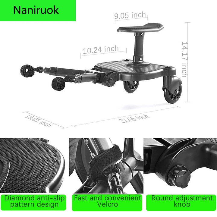 Universal Stroller Board with Detachable Seat, 2 in 1 Buggy Board Suitable for Most Brands of Strollers, Holds Children up to 55 Lbs