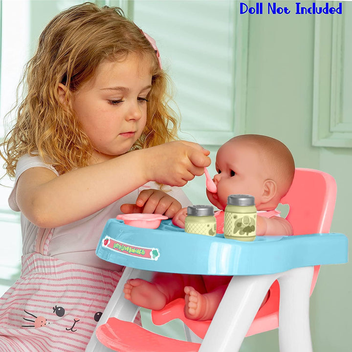 - Doll High Chair | Fits Dolls up to 17" | Easy to Clean | Simple Assembly | 7 Piece Play Set| Ages 2+, Pink/Blue