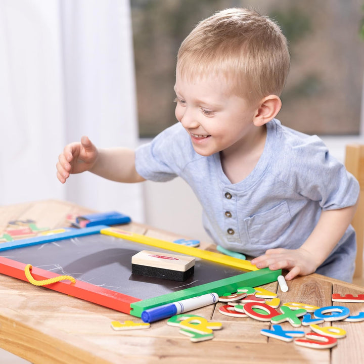 Magnetic Chalkboard and Dry-Erase Board with 36 Magnets (Numbers and Uppercase Letters), Chalk, Eraser, and Dry-Erase Pen