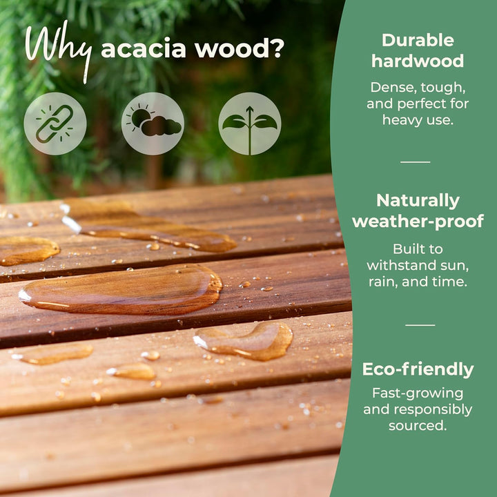 Acadia Outdoor Art Table and Stool Set: Kids Acacia Wood Arts and Crafts Table W/ 2 Chairs, Mobile Storage Paper Roll, and Paint Cups for Drawing, Painting and Toddler Picnic Activities