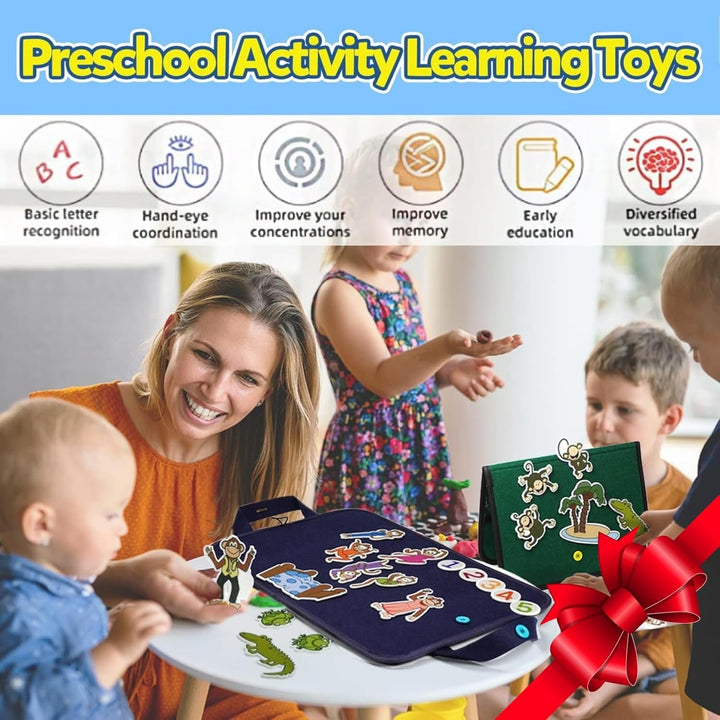 Felt Board for Toddlers, Felt Pieces Storytelling Flannel Board with 5 Little Ducks, 5 Little Monkeys and 5 Green Speckled Frogs Stories for Preschool Activities, 4 Sets