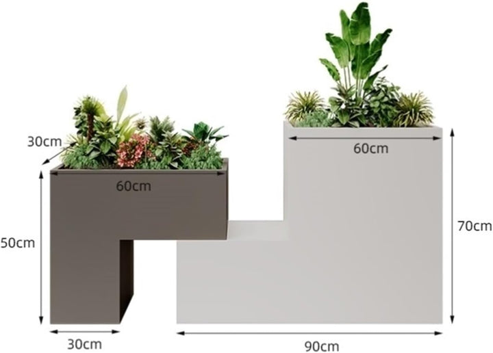Outdoor Park Planter Bench Outdoor Iron Flower Box Seat Garden Park Leisure Area Sitting Bench Planter Geometric Puzzle Designs Park Flower Box Bench(Medium)