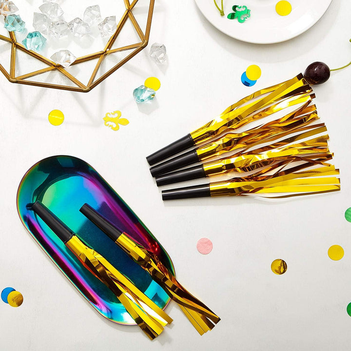 24 Pieces Gold Noise Makers Glitter Noise Makers Metallic Fringed Party Blowers for Adults Birthday Graduation Sporting Events 2025 New Years Party Favor Supplies