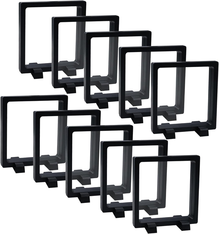 10Pcs Coin Holder Challenge Coin Display Stand, Black 3D Floating Display Case for AA Coin Medallions Jewelry Rock Gem Arrowhead Collecting and Display (2.75×2.75×0.8 Inches)