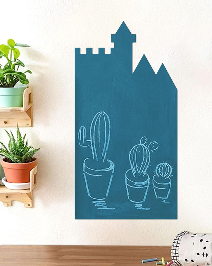 Magnetic Wall Decal for Kids, Magnetic Chalkboard Contact Paper for Wall, Playroom Essentials, Includes Dustless Chalks, Chalk Holder, Wipe Cloth, Stickers (Grey Castle, 22.8" X 46.5")