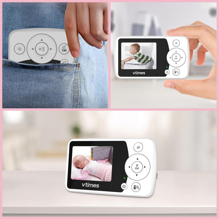 Baby Monitor with Camera and Audio, Video Baby Monitor No Wifi Night Vision 2.4" LCD Screen Portable Baby Camera Monitor Alarm Lullaby Temperature Sensor and 1000Ft, Ideal for Baby/Elderly/Pet